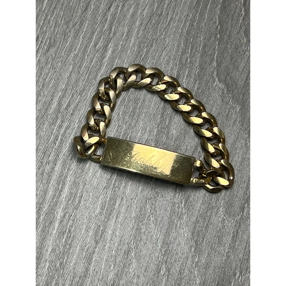 Speidel USA Vintage Gold Tone Curb Link ID Bracelet Engraved Bobby Mens Jewelry
